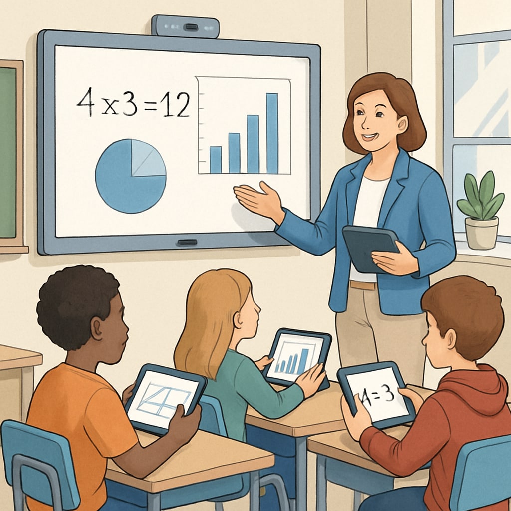 Teacher using technology in class to demonstrate effective learning strategies.