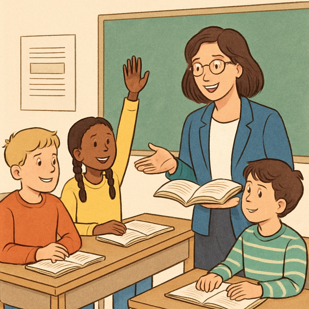 Teacher-student interaction in a traditional classroom, highlighting the human aspect of education.