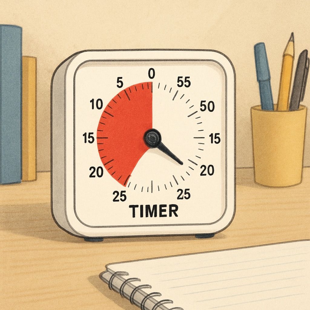 Visual timer on desk for ADHD and ASD time management.