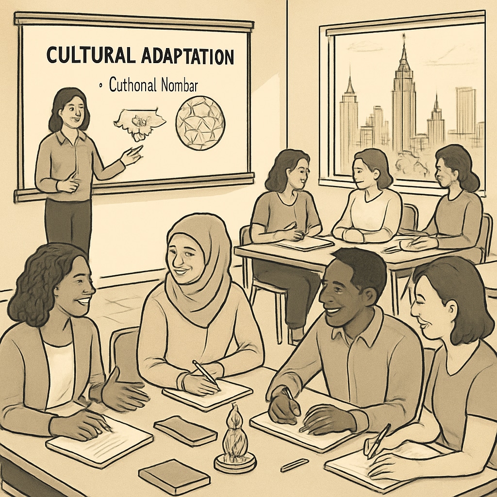 Adult learners in New York attending a cultural adaptation class.