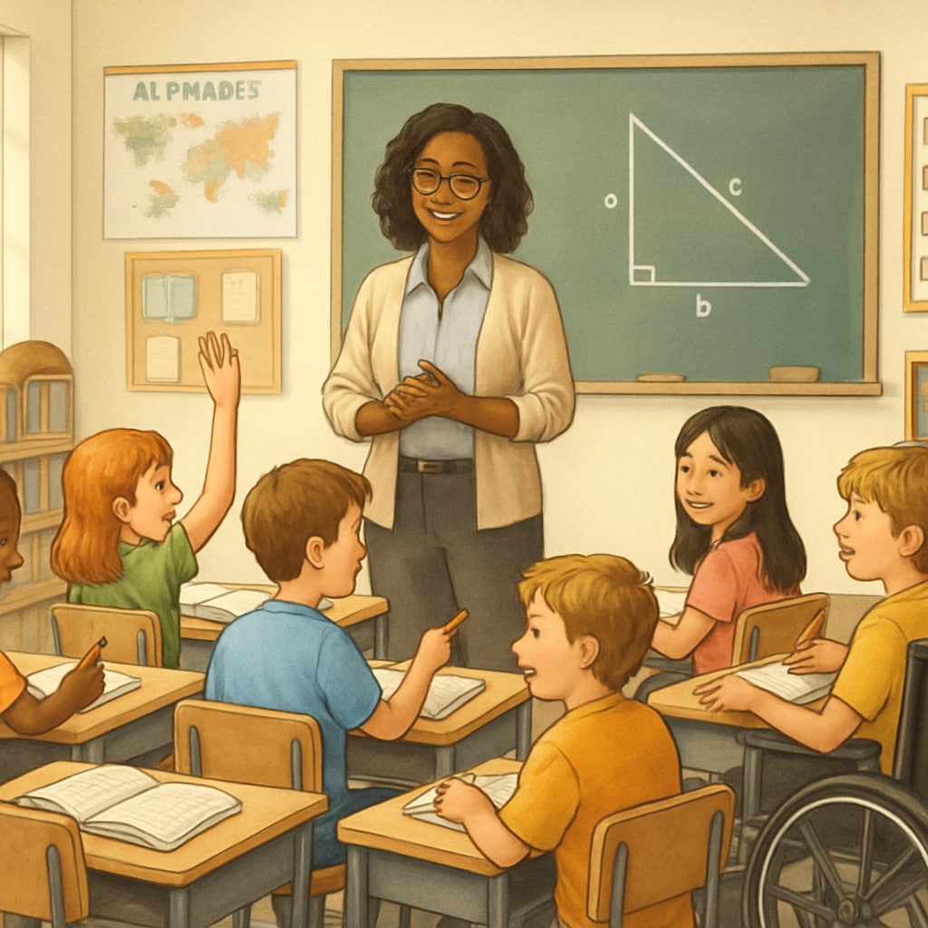 A classroom with diverse students and a teacher promoting an inclusive environment. A diverse classroom environment supporting transgender students and inclusivity.