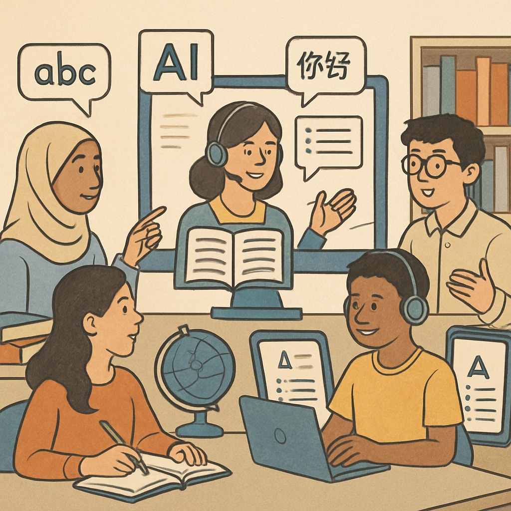 An AI-driven online education platform where students from diverse backgrounds interact with multilingual learning resources. AI-powered online platform connecting students globally with multilingual resources.