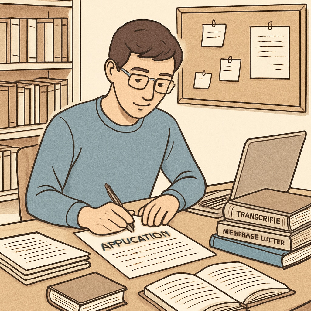 A student preparing documents for U.S. master's applications. A student organizing documents for U.S. master’s applications.