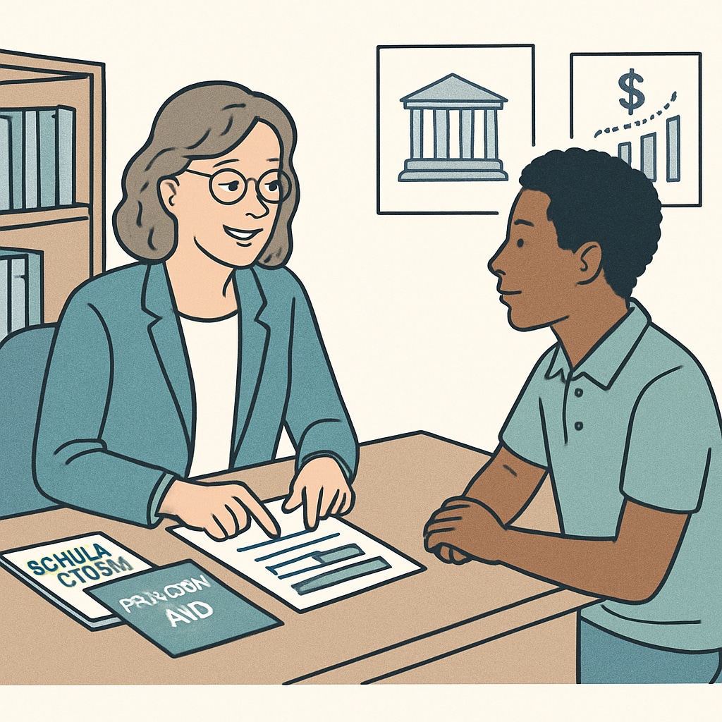 Financial aid counselor helping international students with scholarships for U.S. education