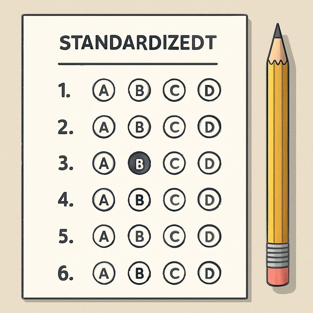 Standardized math test paper with multiple-choice questions, representing exam stress.