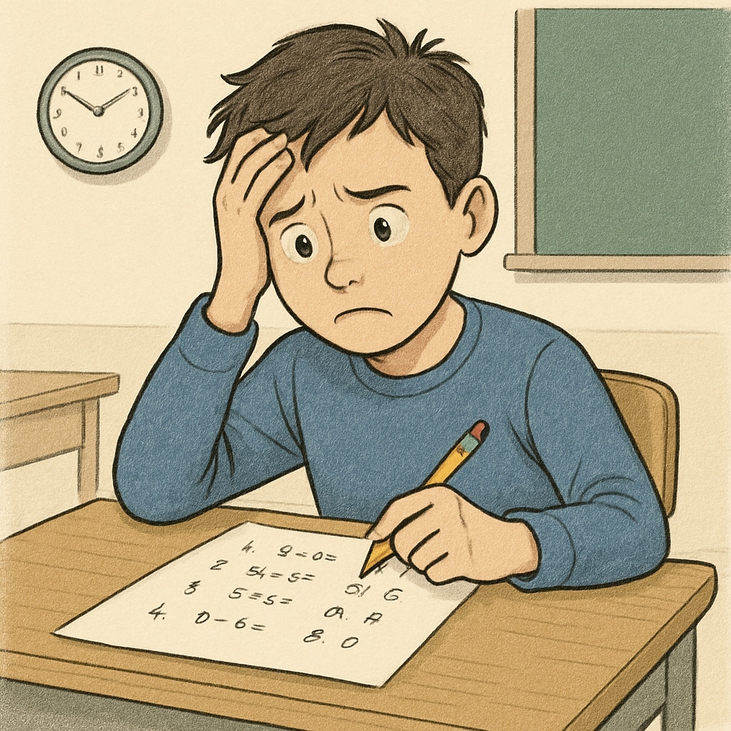 A student experiencing exam anxiety while solving math multiple-choice questions.