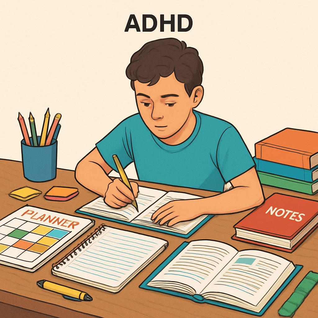 ADHD student using planners and study tools for credit recovery.