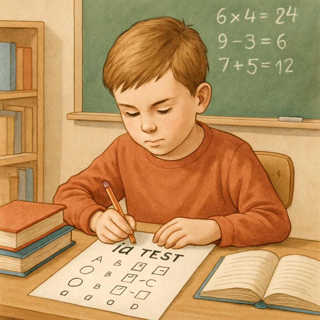 Child taking an IQ test, focused on their work.