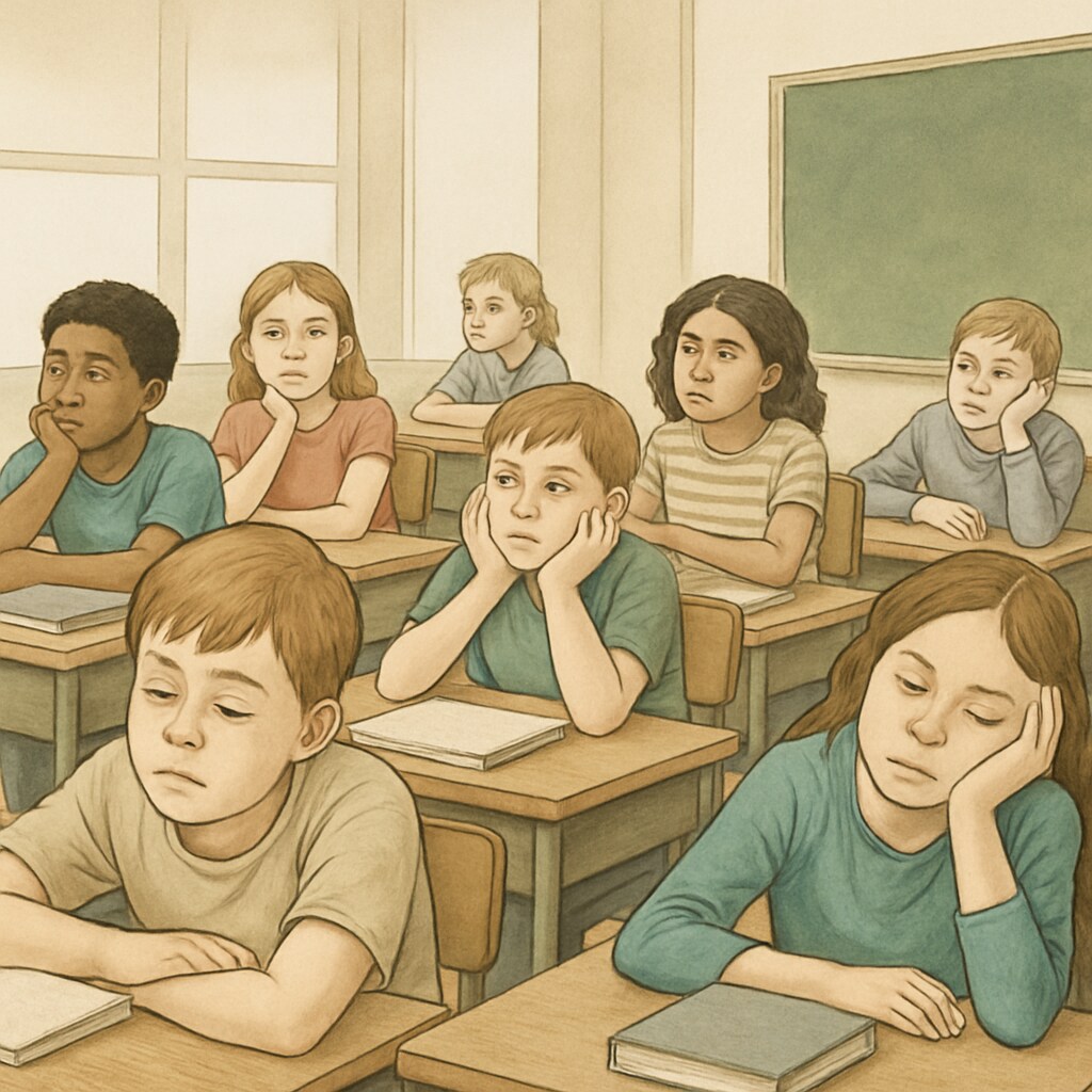 Students looking bored in a classroom, illustrating the phenomenon of global student boredom.
