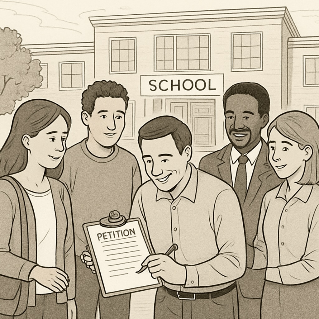 Community members petitioning for school board reform.