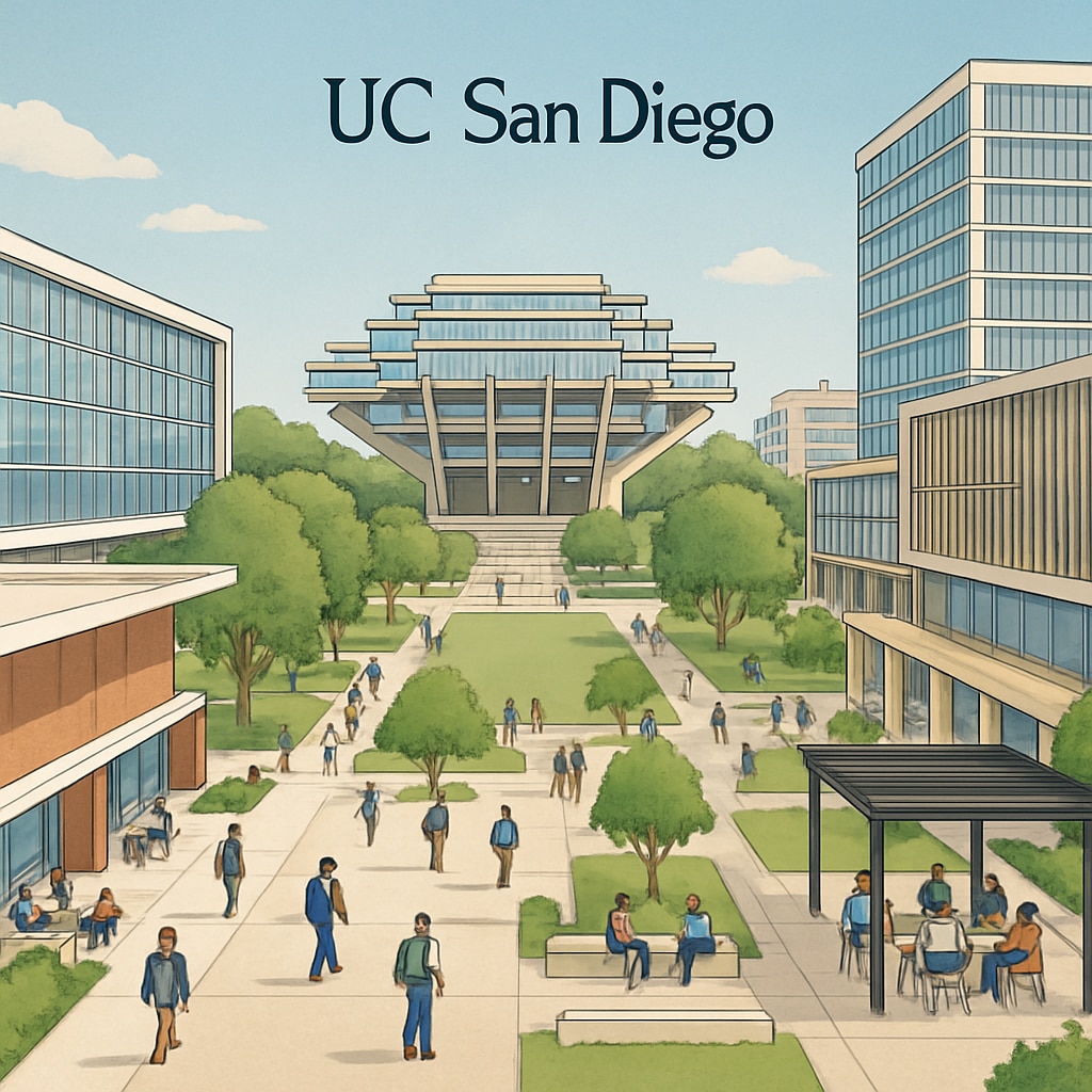 UC San Diego's expanded campus with new buildings and student areas.