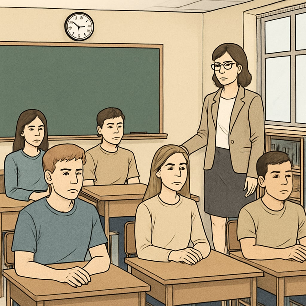 Students in a classroom appearing disengaged, symbolizing classroom boredom.