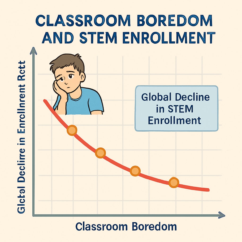 A graph showing the correlation between boredom and reduced STEM engagement in education.
