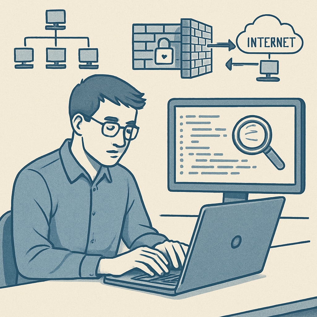 A professional cybersecurity student practicing ethical hacking using virtual tools. Cybersecurity student practicing ethical hacking.