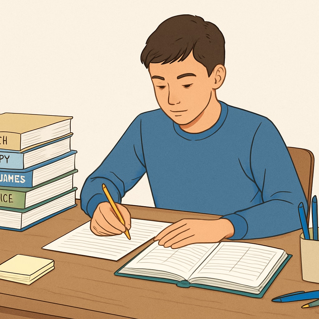 High school student working on credit recovery assignments at home.
