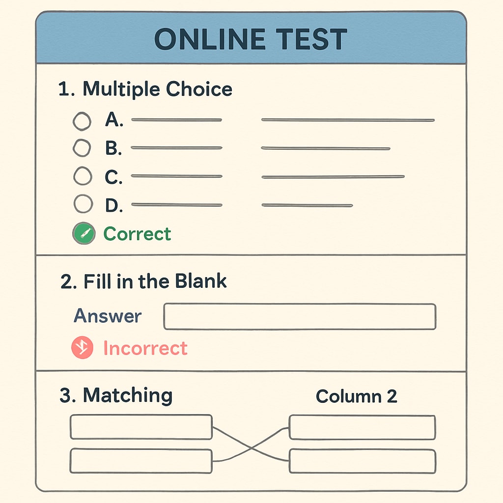 Online test platform showing high-quality test resources and immediate feedback for K12 students.
