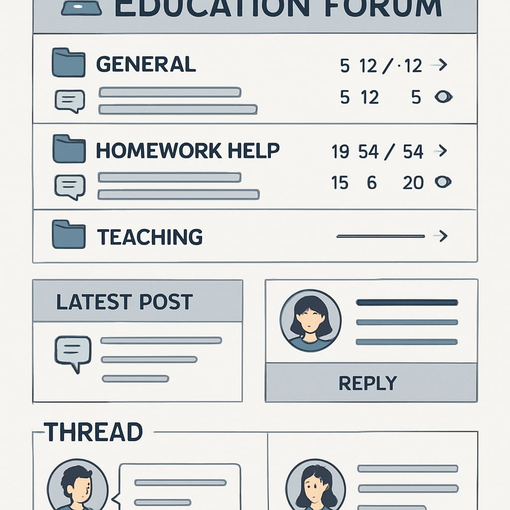 A screenshot of a well-organized education forum with visible subsections and user interactions. A visual representation of community rules, education networks, and subsections in an education forum.