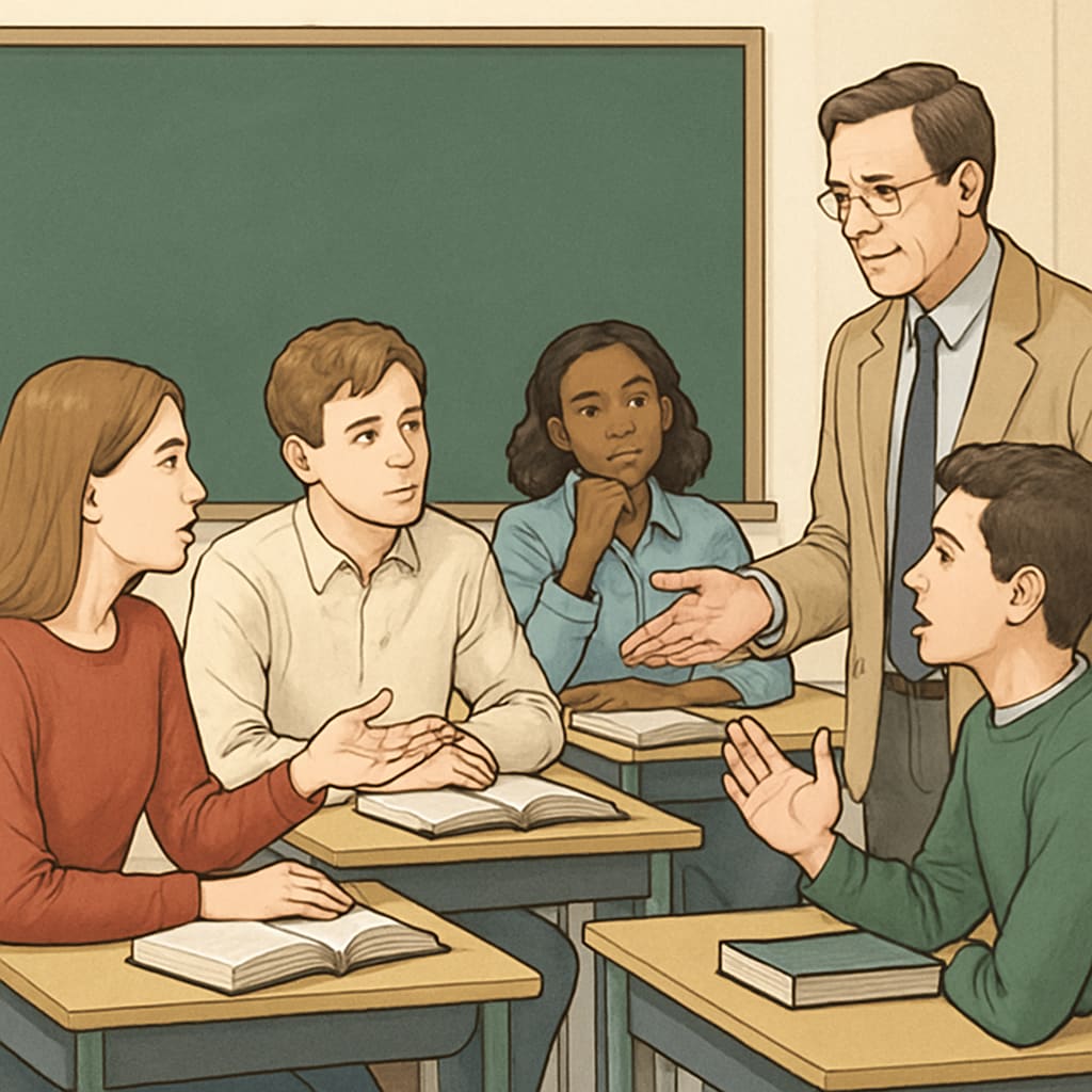 Students engaging in a philosophy discussion group.