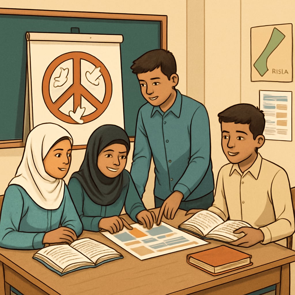 Gaza students working on a peace education activity.