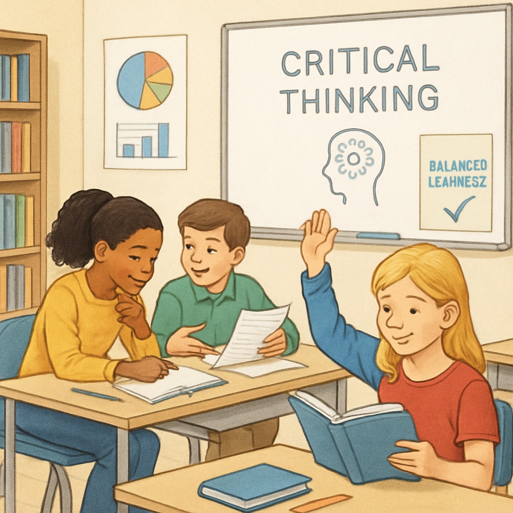 Students practicing critical thinking in a classroom, emphasizing balanced education.
