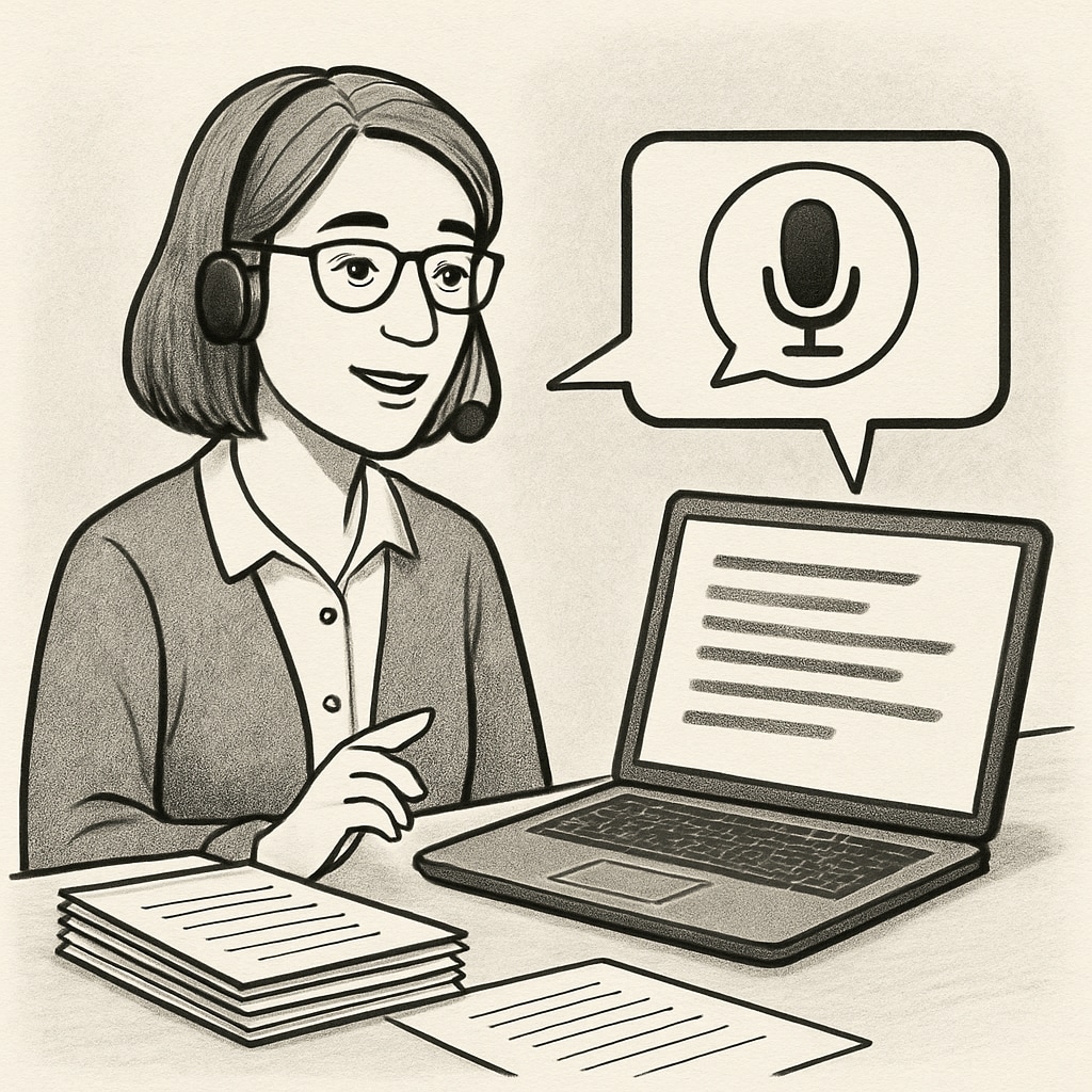 An educator using speech-to-text software to provide feedback on student assignments. Teacher leveraging WillowVoice speech-to-text technology for student feedback.