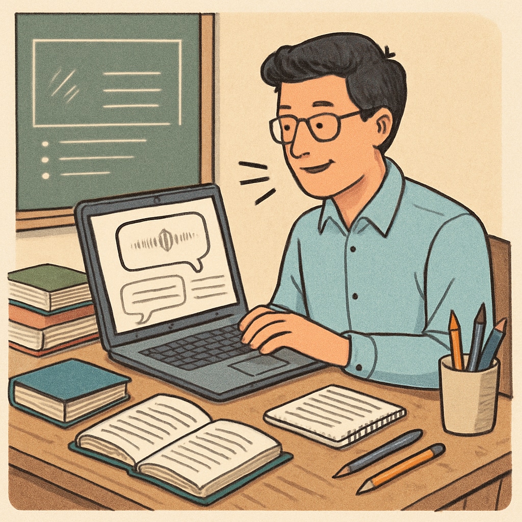 Teacher utilizing speech-to-text software for lesson planning.