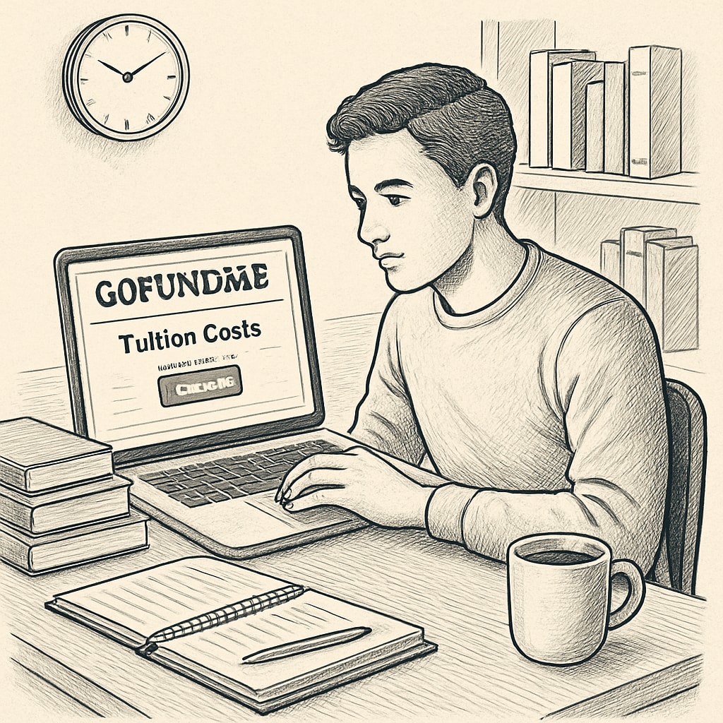 University student launching a GoFundMe campaign to cover tuition costs.
