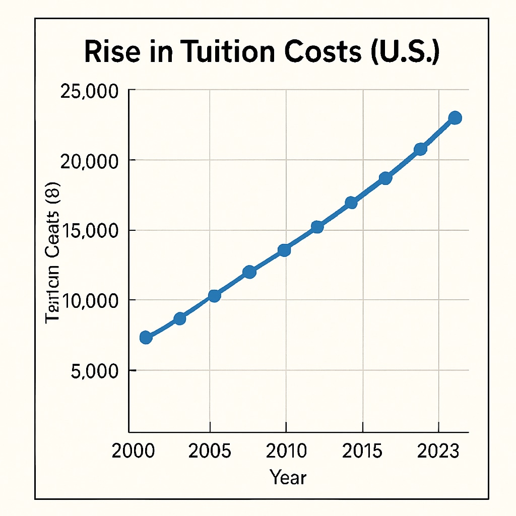 Chart showing tuition costs rise in the U.S. from 2000 to 2023.
