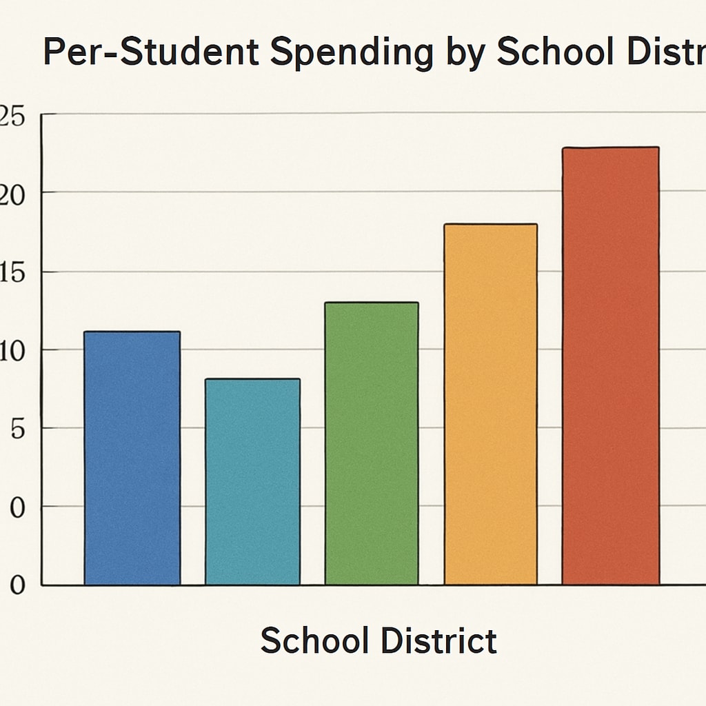 A bar graph illustrating disparities in per-student spending across school districts in the United States. Graph showing differences in per-student spending, emphasizing funding disparities.