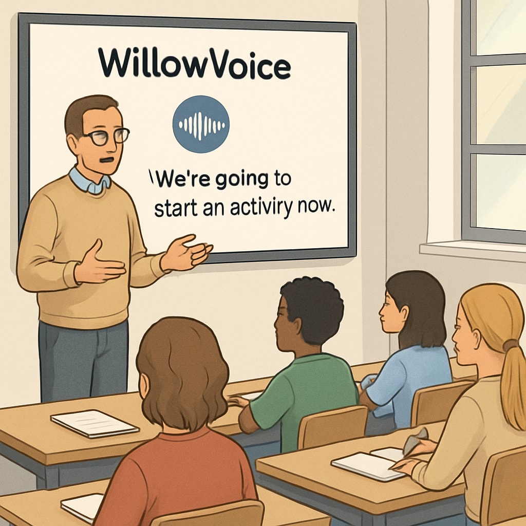 Teacher using WillowVoice for speech-to-text transcription in the classroom