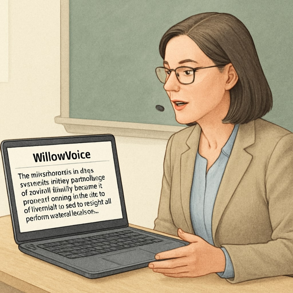 Teacher using WillowVoice on a laptop for transcribing teaching feedback