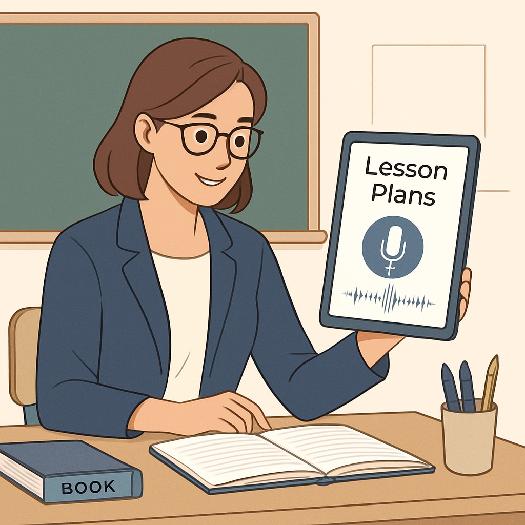 Teacher using voice-to-text technology for lesson plan transcription