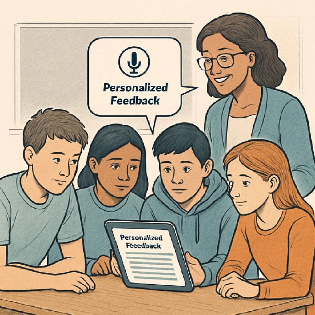 Students reviewing voice-to-text-generated personalized feedback