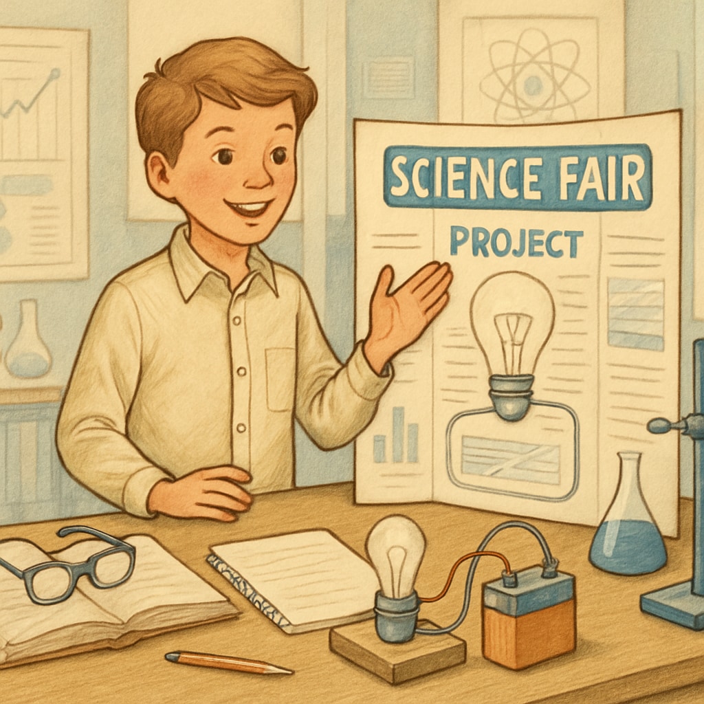 A student participating in a science fair, showcasing their strengths outside traditional academics. A student at a science fair demonstrating extracurricular achievements.