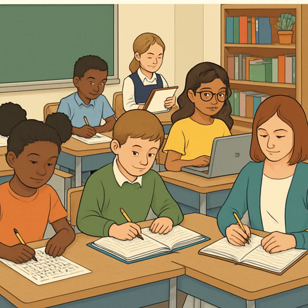 Students working on different test formats, highlighting high-quality K12 test resources.
