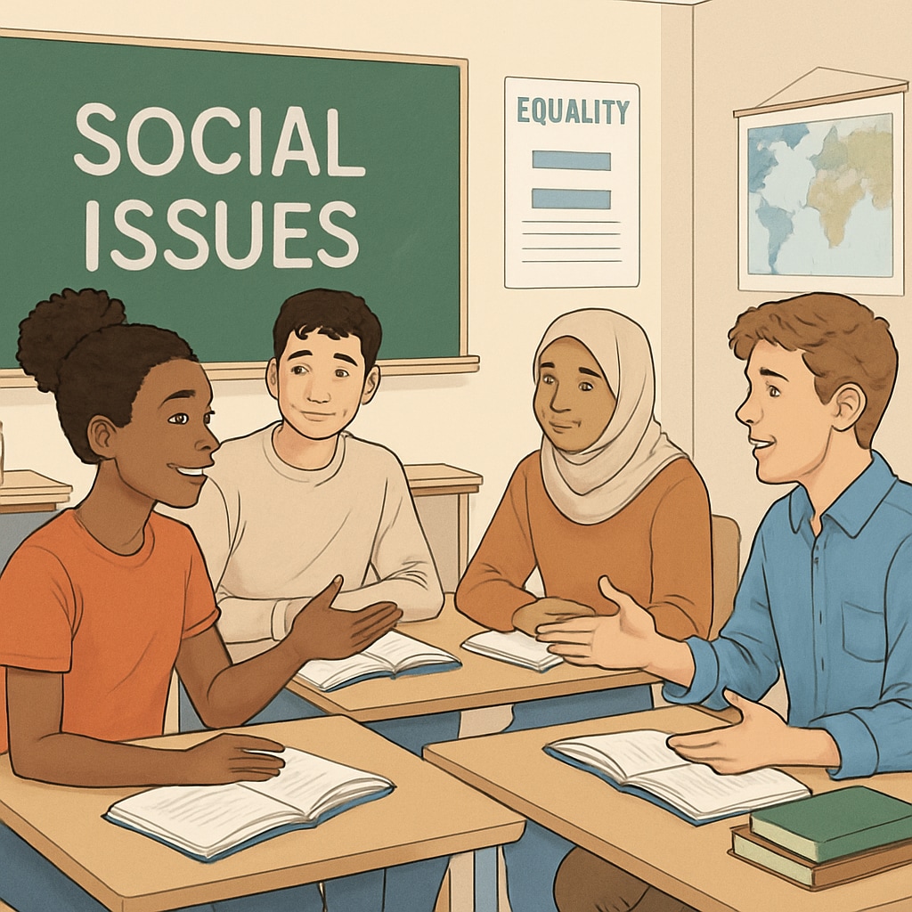 Students discussing social issues in a classroom, representing wokeness in schools.