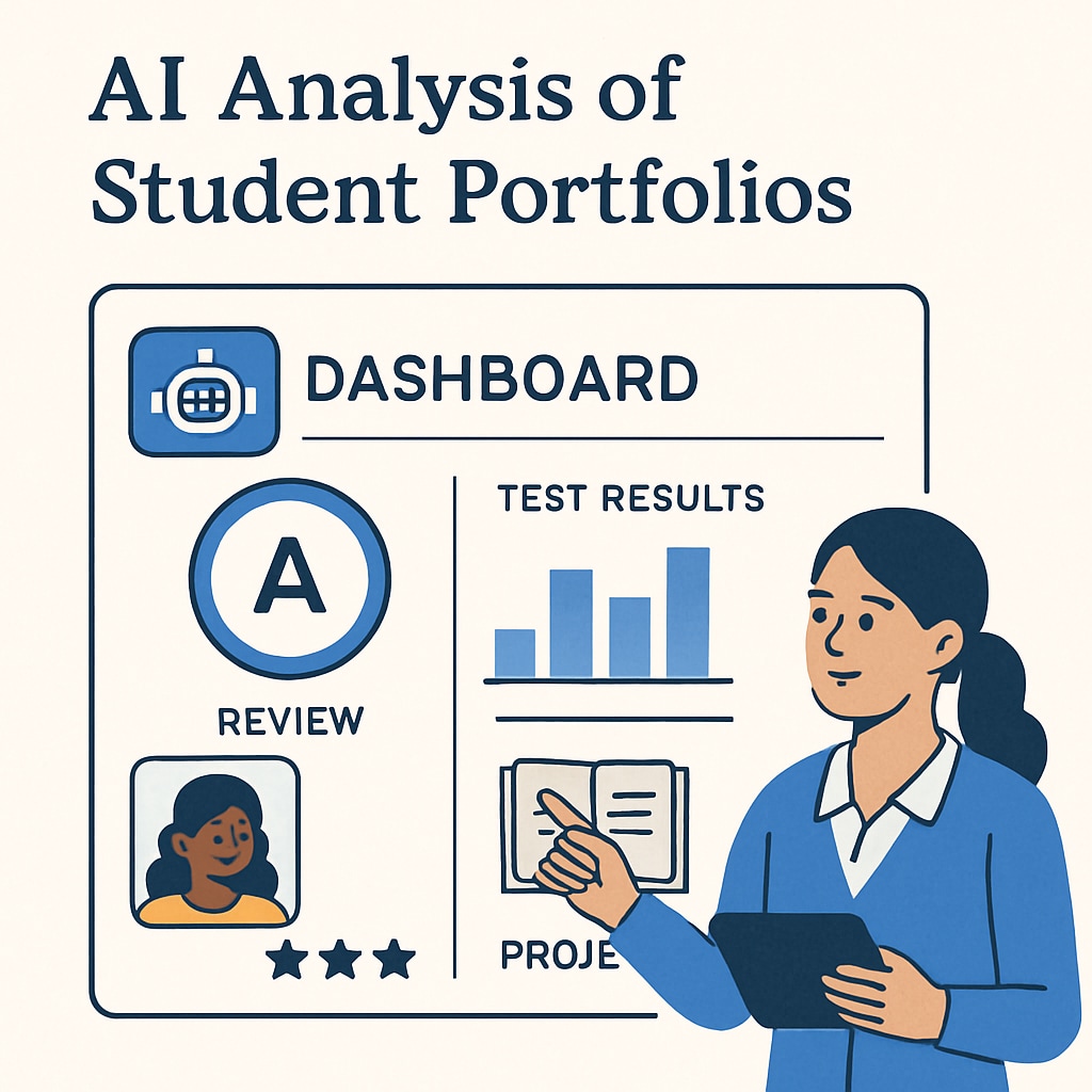 An AI-powered dashboard analyzing student portfolios, emphasizing diversified evaluation methods. AI-assisted student portfolio evaluation in talent selection
