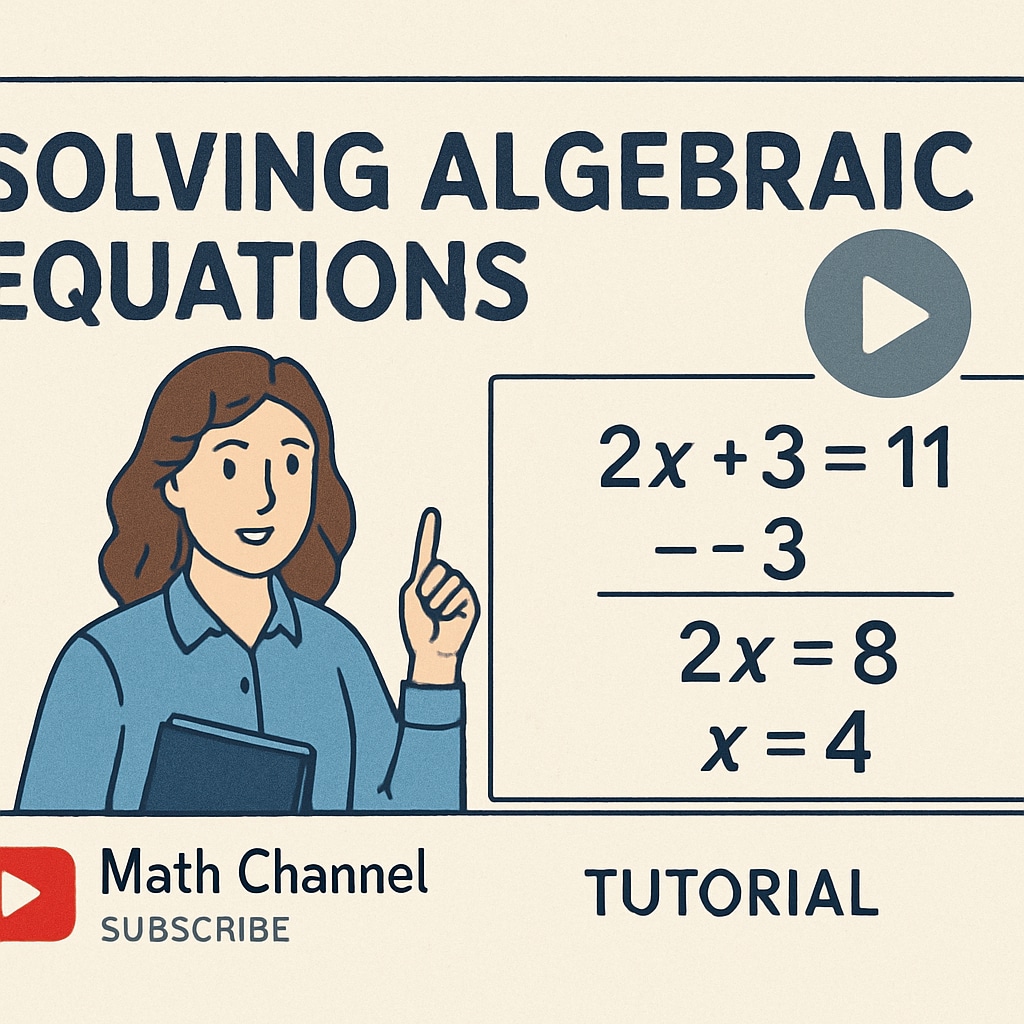 A screenshot of a YouTube video tutorial on solving algebraic equations, with a visible YouTube video tutorial explaining algebra concepts for K12 students.