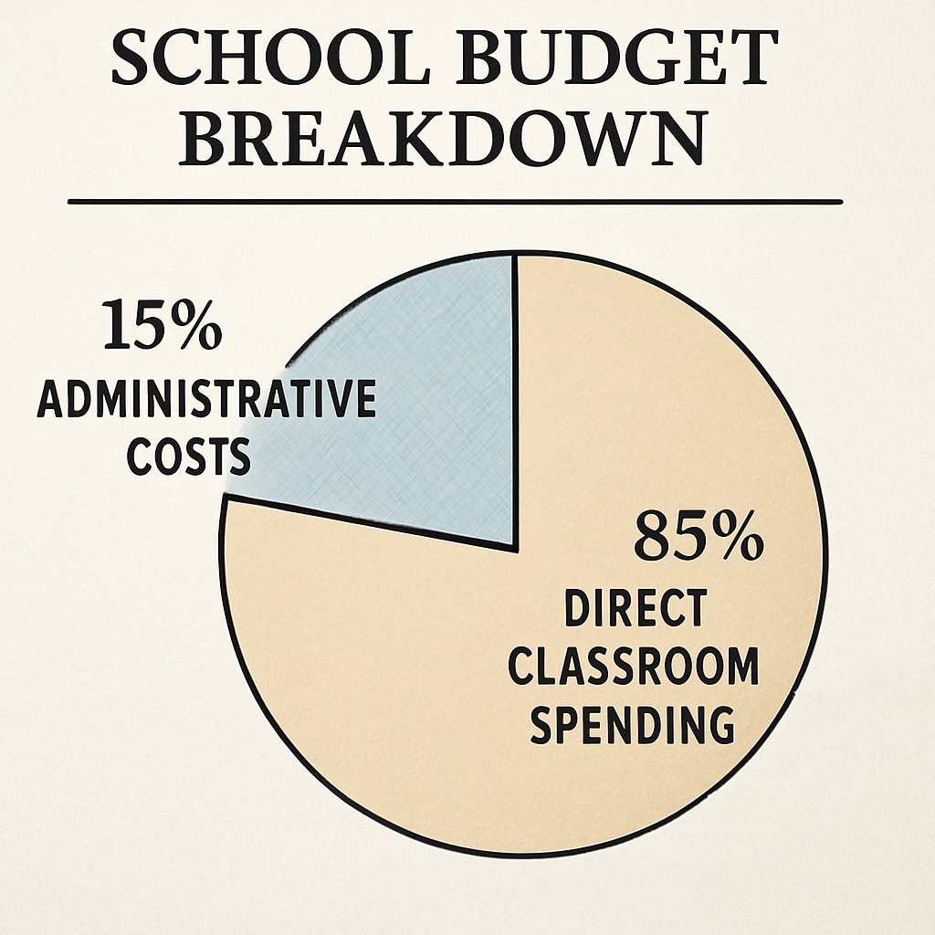 Chart depicting school budget breakdown with administrative costs and classroom spending.