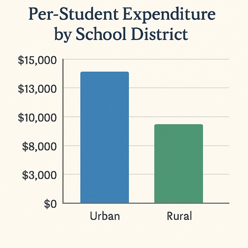 A visual chart comparing per-student expenditure across urban and rural school districts. Comparison of school funding and per-student expenditure in various districts