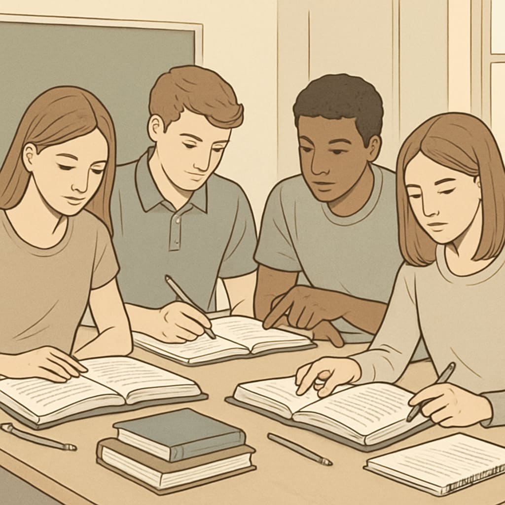 High school students preparing for Ivy League admissions, showcasing academic pressure in K-12 education.