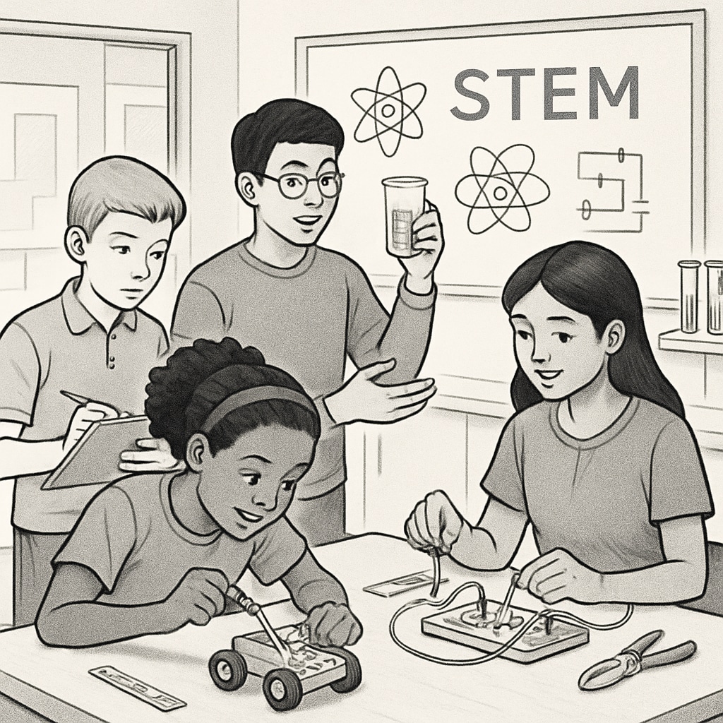 A group of students attending a STEM workshop, showcasing hands-on learning experiences beyond the classroom. High school students participating in a STEM workshop as part of off-campus learning opportunities.
