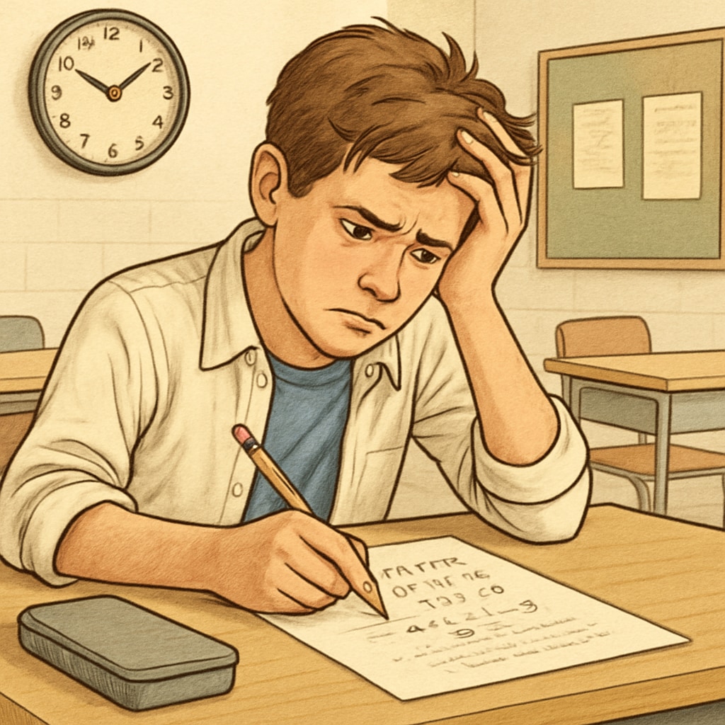 Student experiencing math exam anxiety under time pressure.