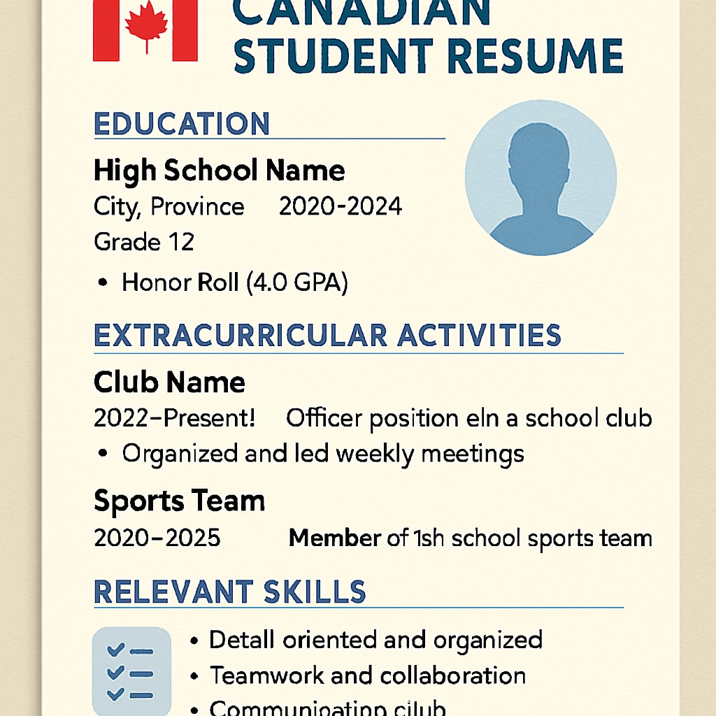 Example of a Canadian student resume demonstrating how to format and list achievements.