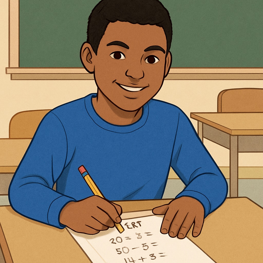 Confident student tackling math problems during an exam.
