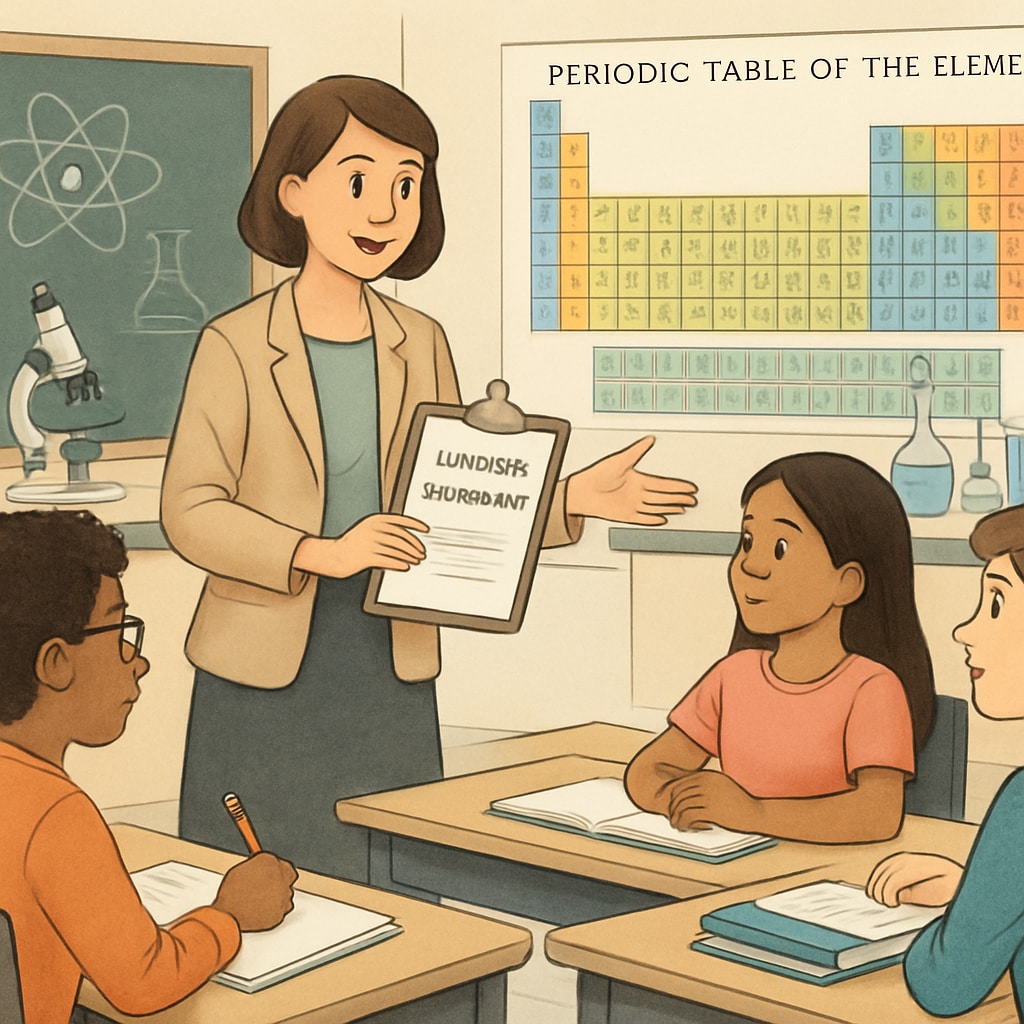 A teacher conducting a language assessment with a diverse group of students in a science classroom. Teacher assessing English Language Learners in a science class, using differentiated instruction.