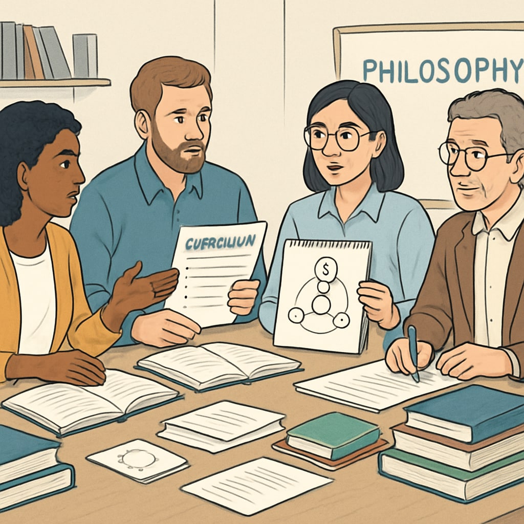 Educators brainstorming philosophical curriculum development