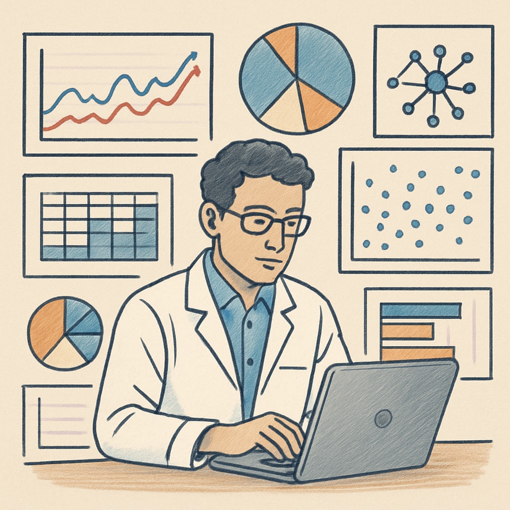 A data scientist analyzing a complex dataset on a computer, illustrating the practical applications of data science. A data scientist working on a dataset to uncover insights, representing career opportunities in data science.