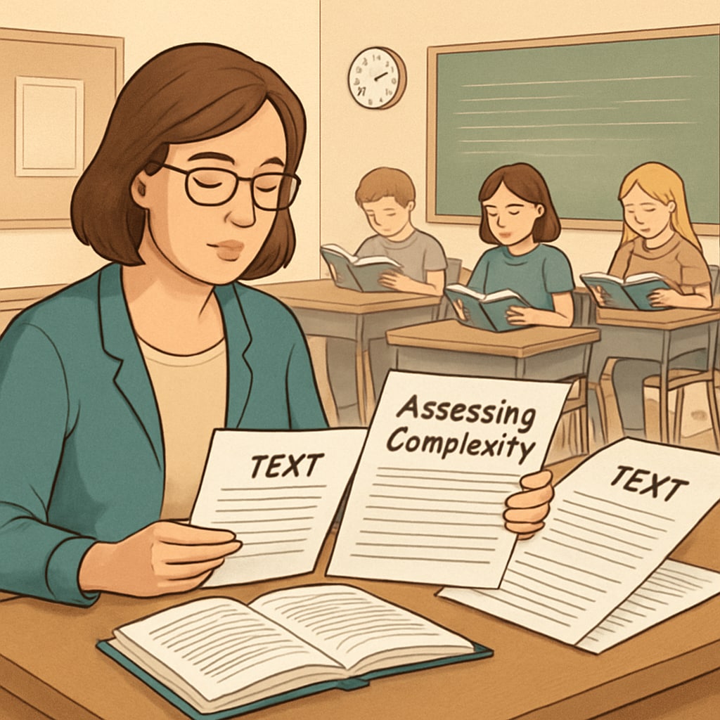 Teacher analyzing text complexity with students in the classroom.