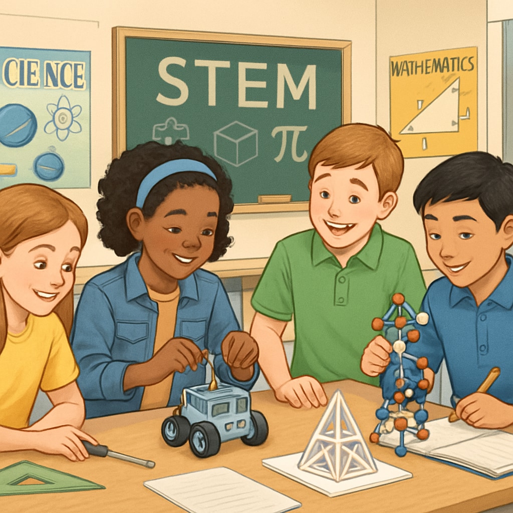 Students in a K-12 classroom engaging in hands-on STEM projects.